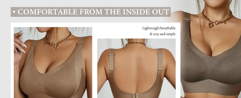 Women's Solid Four-breasted Adjustable Wireless Bra,Soft Comfortable Breathable Ribbed Push Up Seamless Bra,Women's Lingerie for All Seasons,Supportive Bra Underwear Sets Minimalist