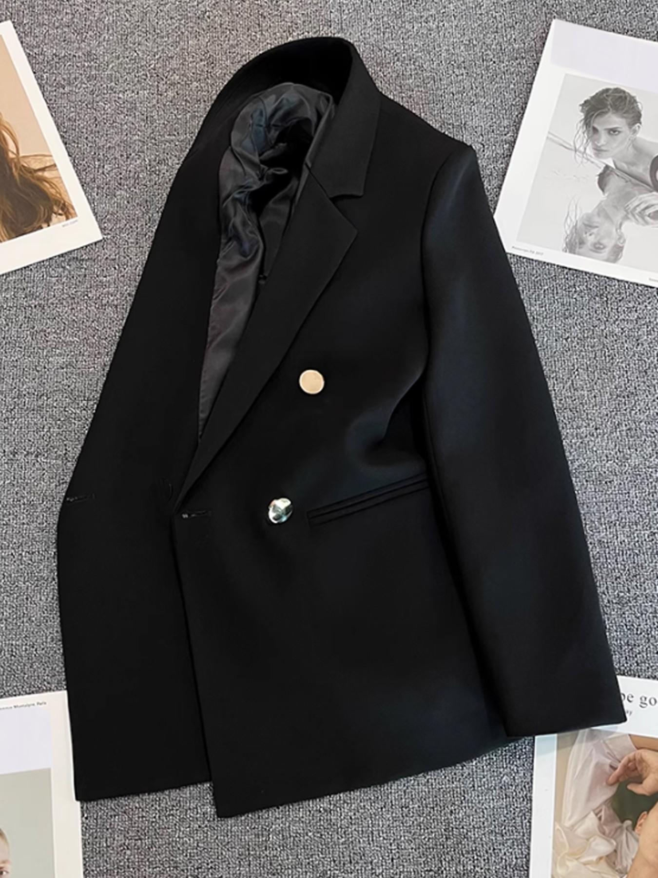 Women's Casual Office Blazer, Long Sleeve Lightweight Aesthetic Fashion, Slim Fit, Double Button, Spring & Fall, Elegant Formal Professional, Trendy Commute Wear
