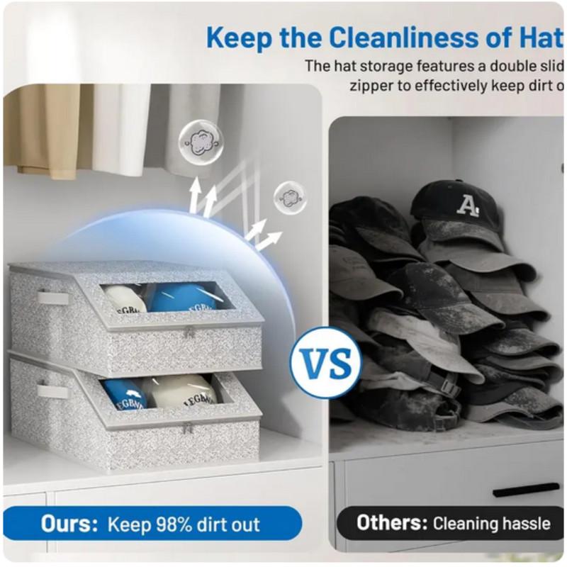 Stackable Baseball Cap Storage Box, Holds Up to 24 Hats, Durable Transparent Hat Rack, Wide Mouth Cardboard Design, Ideal for Closet or Bedroom