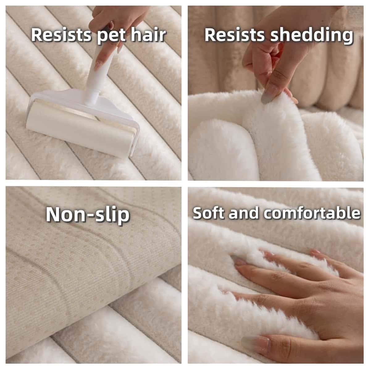 Solid-colour plush sofa couch, Pet-Friendly Extra Thick Sofa pad, Soft Fluffy Fur Couch Protector, Non-Slip Washable couch cover, Sofa Couch Covers, Anti-Scratch Furniture Throw Blanket for Living Room, 3-Seater, Multi-Color Available, Couch Slipcover