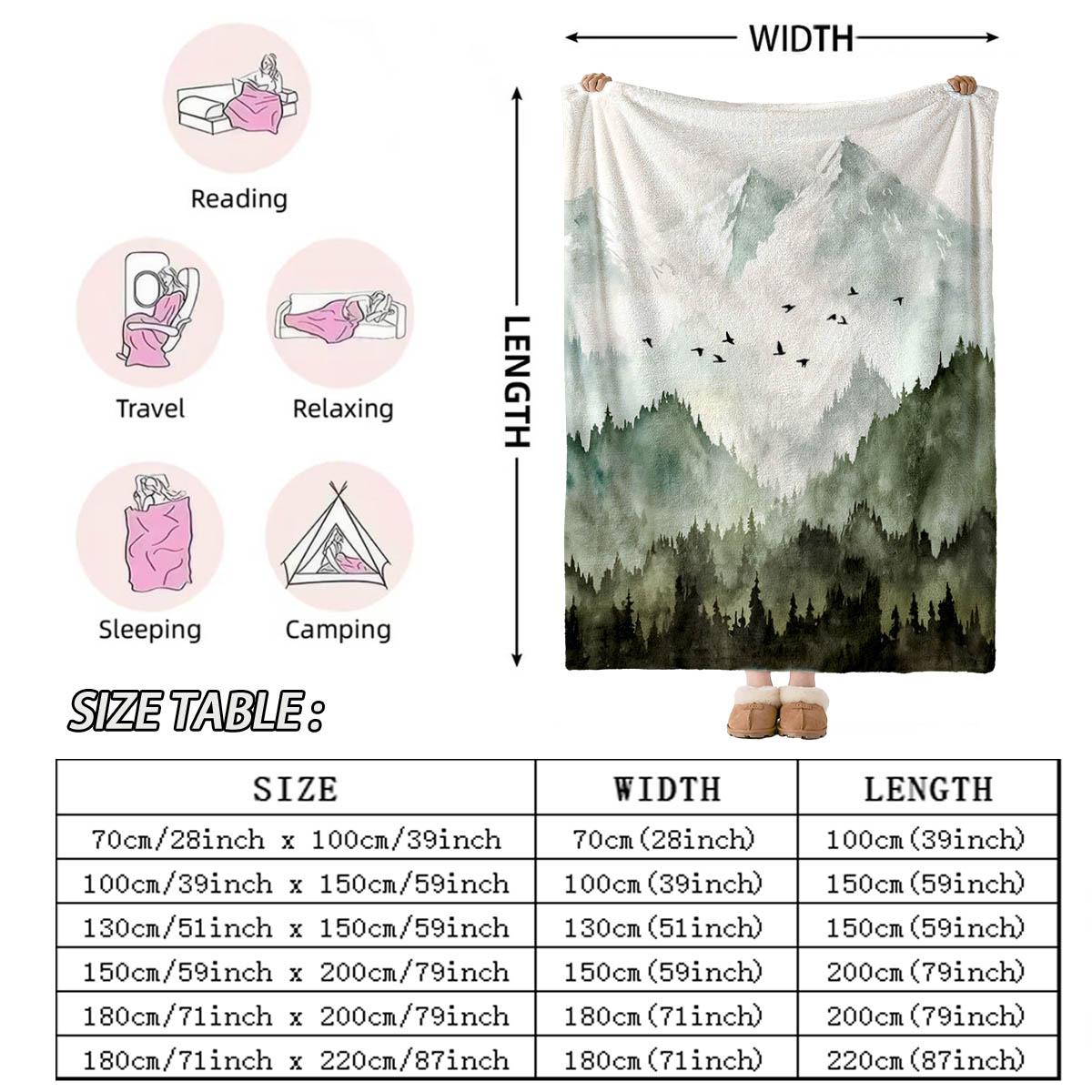 Landscape Bird Print Blanket, Simple Flannel Throw, Breathable All-Season, Sofa Bed Tail Bedroom Decor, Gift for Home Pets