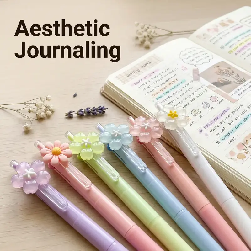 Floral Pattern Gel Pens Set, Flower Pens, Jelly Pen Set, Ink Gel Pens, Retractable Click Design, Smooth Writing, Creative Stationery, Versatile Usage, Cute Floral Designs, Ideal for Home School Office Gifts, Stationery Writing Tools