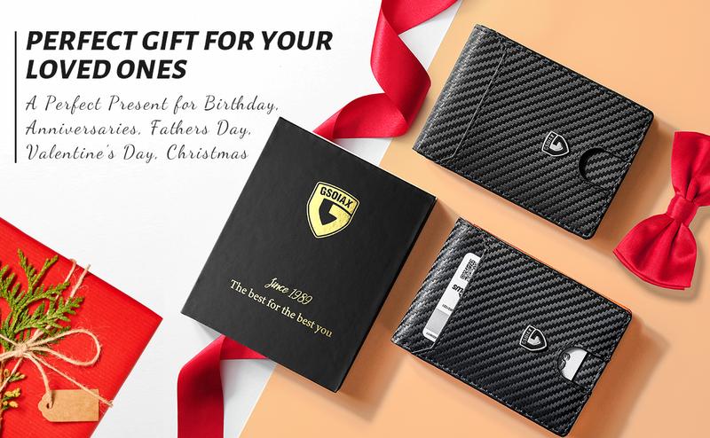 GSOIAX Men's Slim Wallet RFID Blocking Strap Gift Box