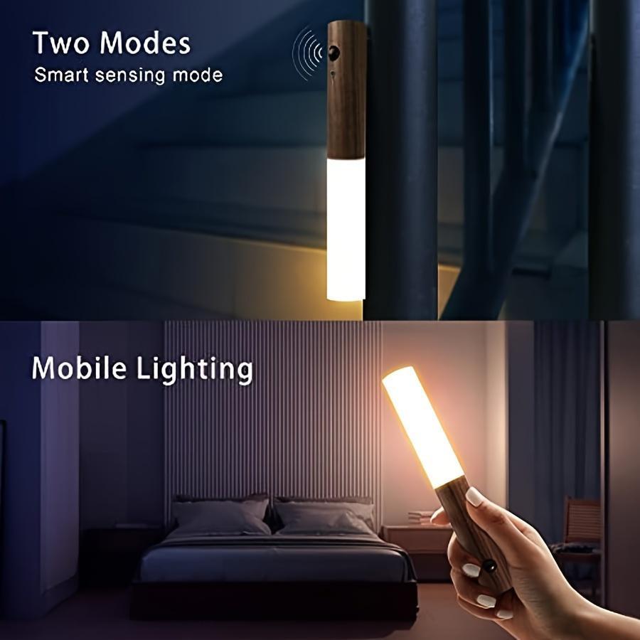 2PCS Motion Sensor LED Night Lights, USB Rechargeable Wireless Magnetic Wall Lights, IPX4 Waterproof Smart Night Lighting with Auto On/Off Detection for Bedroom, Bathroom, Kitchen, Hallway and Stairs, Safe Navigation Light for Home and Apartment Essential