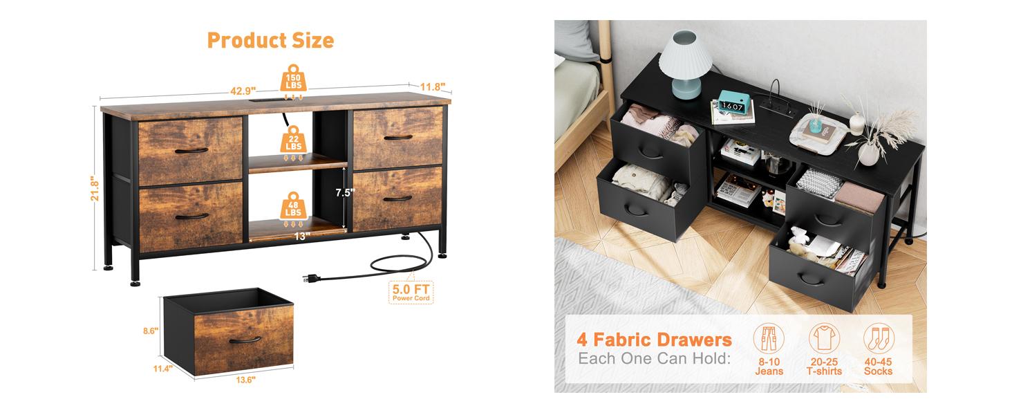 Aowos Dresser TV Stand for 50/55 inch TV, Wide Dressers & Chests of Drawers with Charging Station & 4 PU Drawers Storage, Console Sofa Table for Bedroom, Living Room Aowos Dresser TV Stand for 50/55 inch TV, Wide Dressers & Chests of Drawers with Charging Station & 4 PU Drawers Storage, Console Sofa Table for Bedroom, Living Room