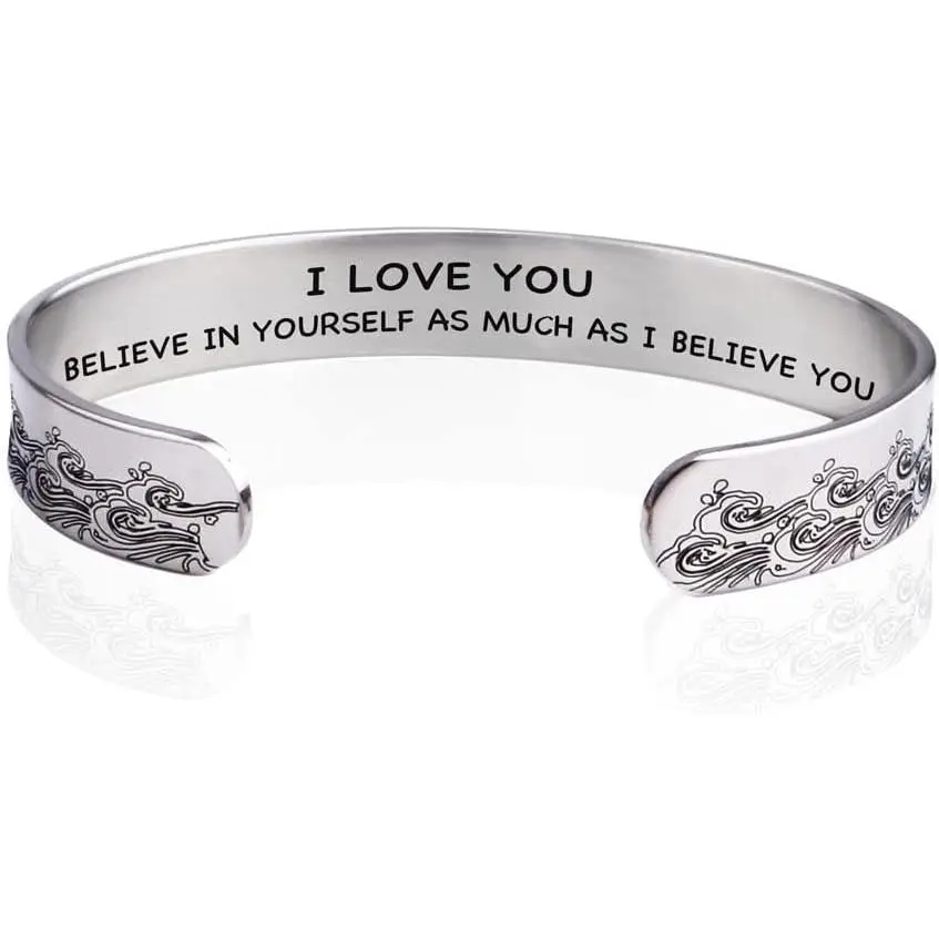 Inspirational Bracelets for Women Personalized  for Her Engraved Mantra Cuff Bangle Birthday Christmas   For