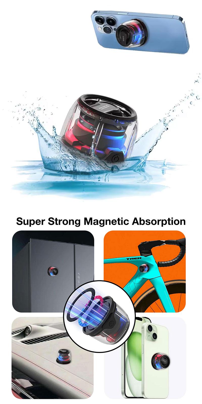 Magnetic Mini Bluetooth Speaker, 5W mini Speakers Wireless with Bluetooth 5.3, RGB Light, Game Mode, 7H Playtime, Portable Phone Stand for iPhone, Travel, Golf Cart - Black