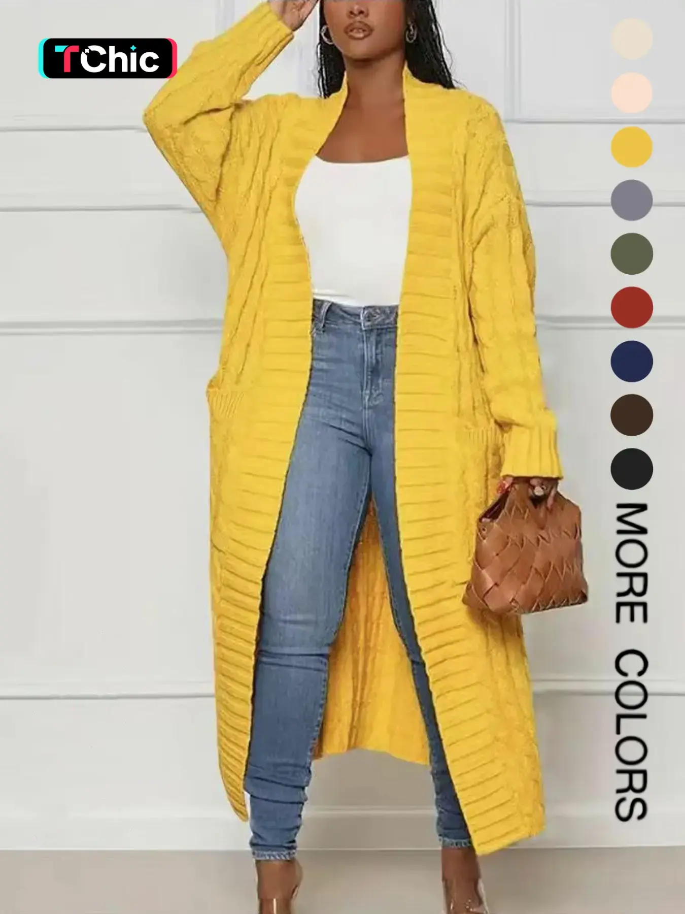 【Black Friday】Women's Solid-Color Longline Open-Front Cable-Knit Cardigan with Pockets, Casual Oversized Long-Sleeve Cozy Knitwear for Everyday Fall/Winter Wear, Womenswear