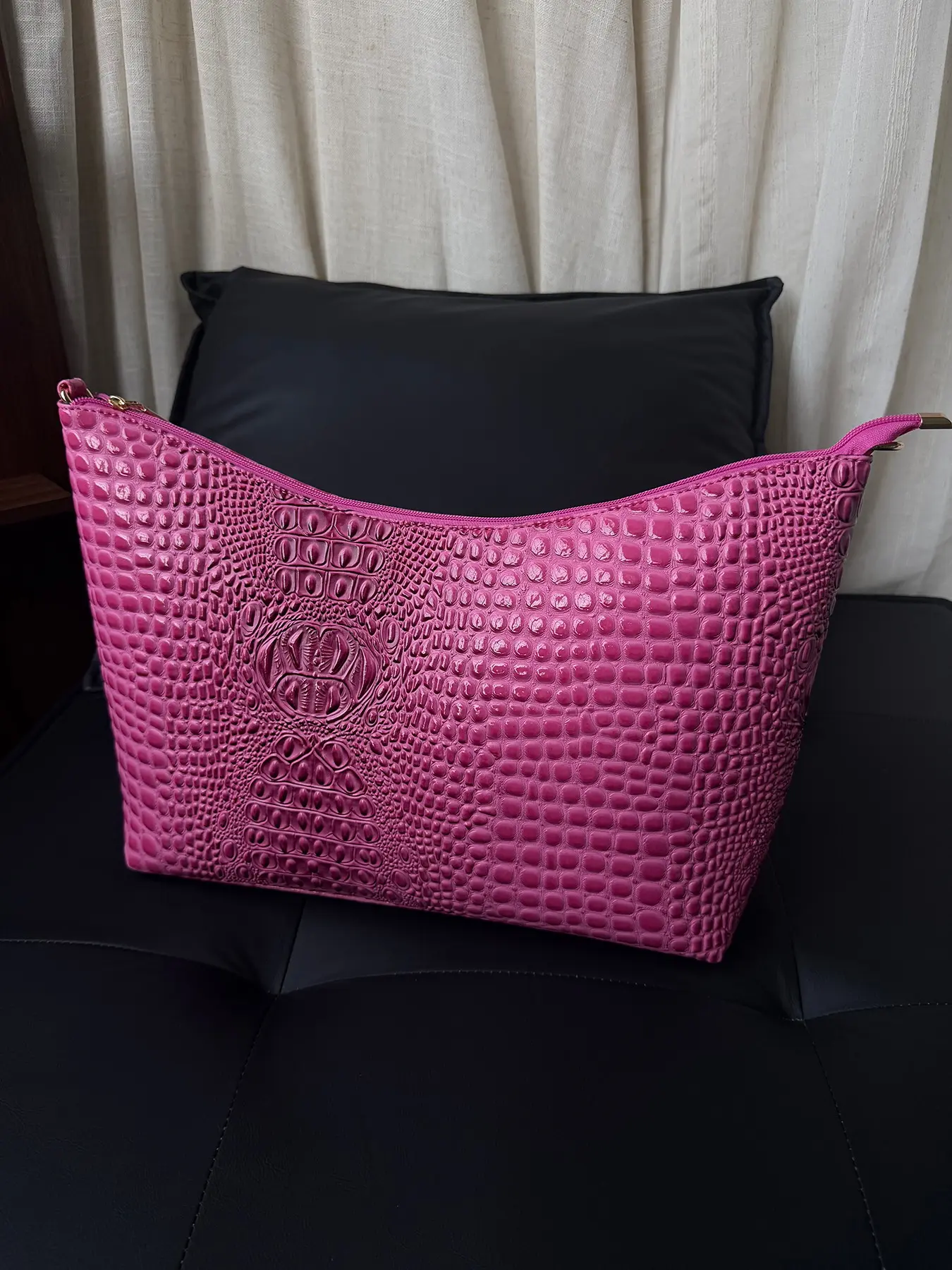 Women's Croc-Embossed Large Capacity Zipper Pouch, Multi-Compartment Tote Organizer Insert Bag, Detachable Clutch Handbag, Clutches And Wristlets