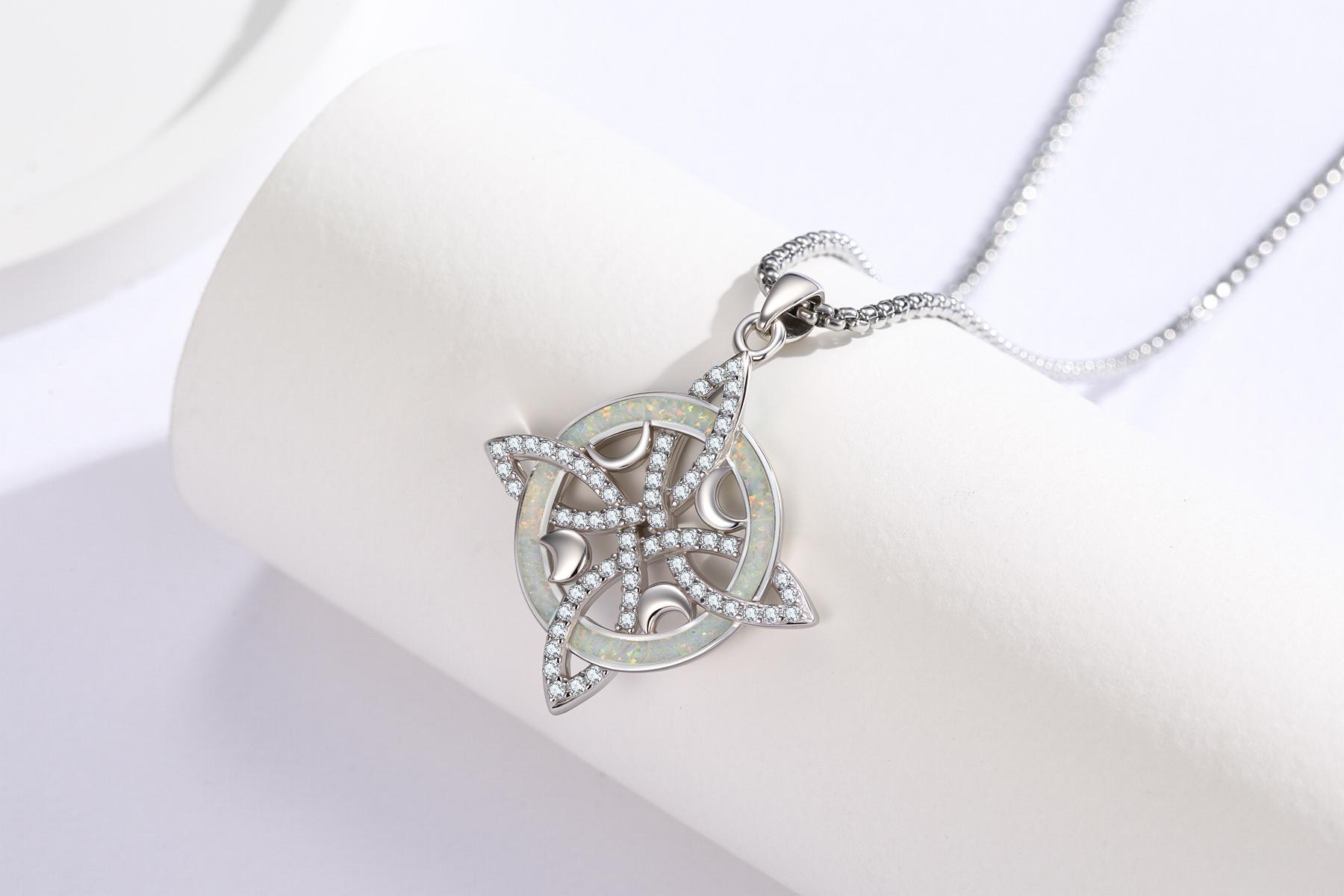 DRINSPER Witches Knot 925 Sterling Silver Pendant Necklace, Witchcraft Jewelry, Nudo De Bruja Plata 925 Amuleto De Proteccion, Wiccan Jewelry Neo-Paganism, Crystal Opal Necklace, Spiritial Protection, Jewelry Accessories Gift for Girls Women