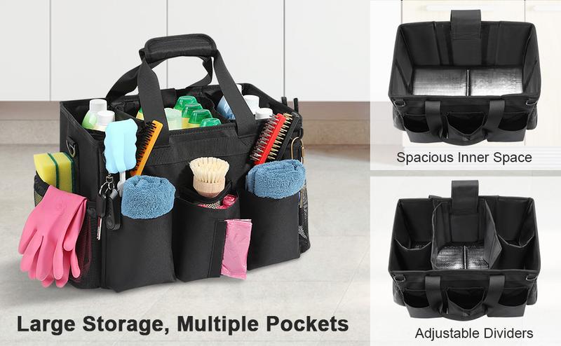 Rolling Cleaning Caddy Bag with Detachable Trolley, Professional Portable Large Cleaning Bag with Wheels, Wearable Cleaning Supply Bag on Wheels for Housekeepers, Rose Red