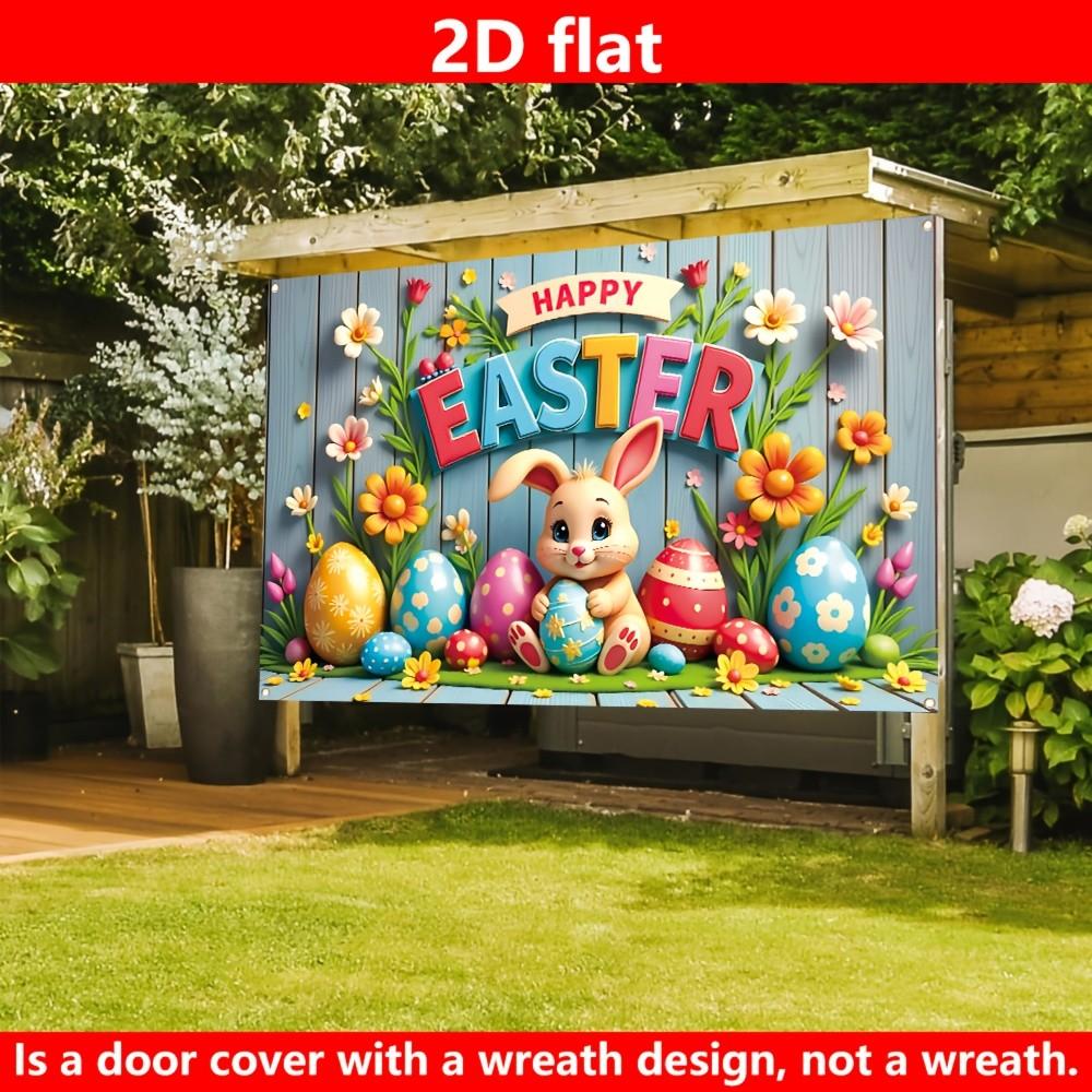 Easter Theme Decorative Flag, 70.87x43.31 Inches, Rabbit and Easter Egg Design, Durable Polyester Material, Perfect Photography Background, Photo Backdrops