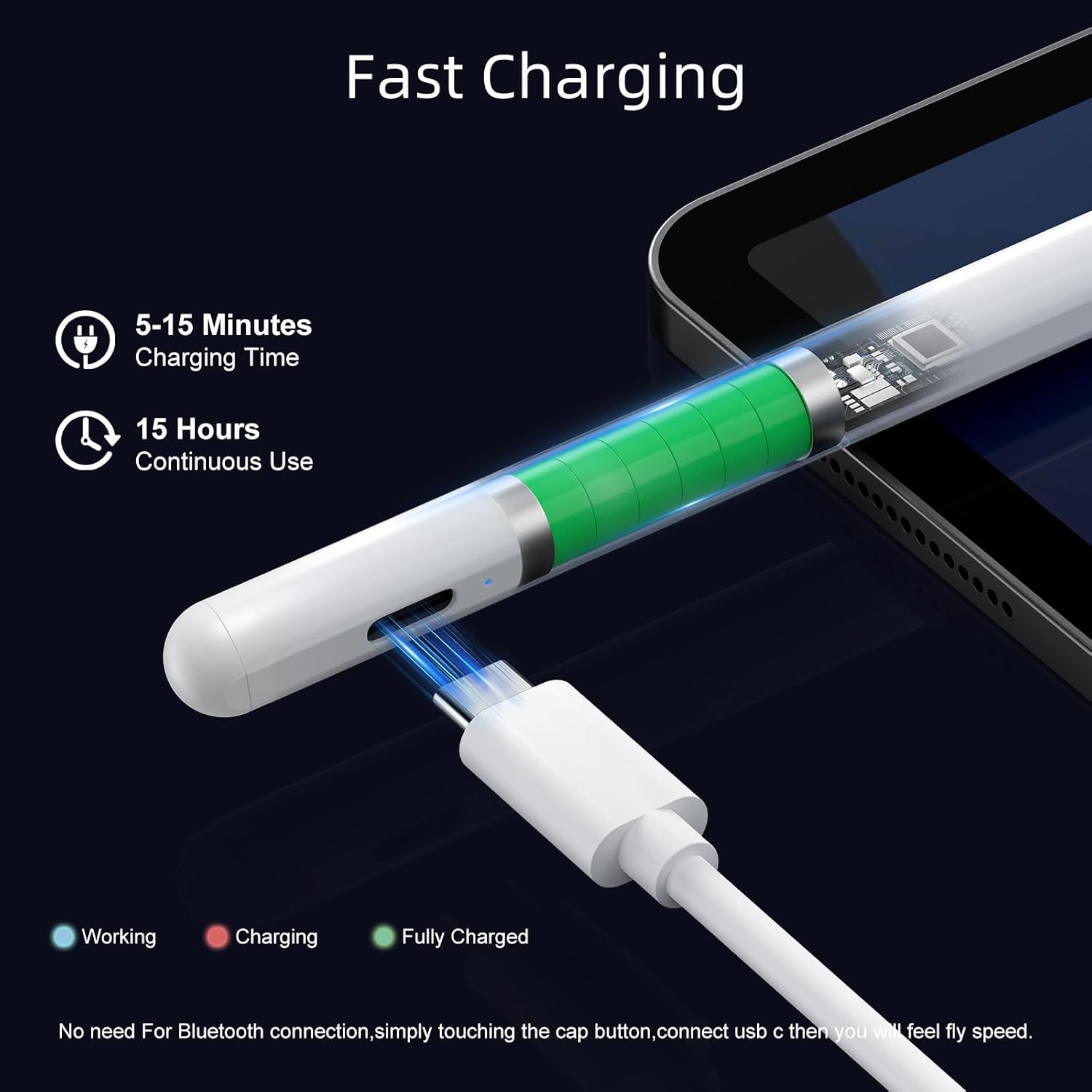 Stylus Pen for iPad 6th-11th Generation-2X  Charge  Pencil Compatible with 2018-2026  iPad Pro 11"/12.9"/M4, iPad Air 3/4/5/M2/M3/M4,iPad mini 5/6/7 Gen-White
