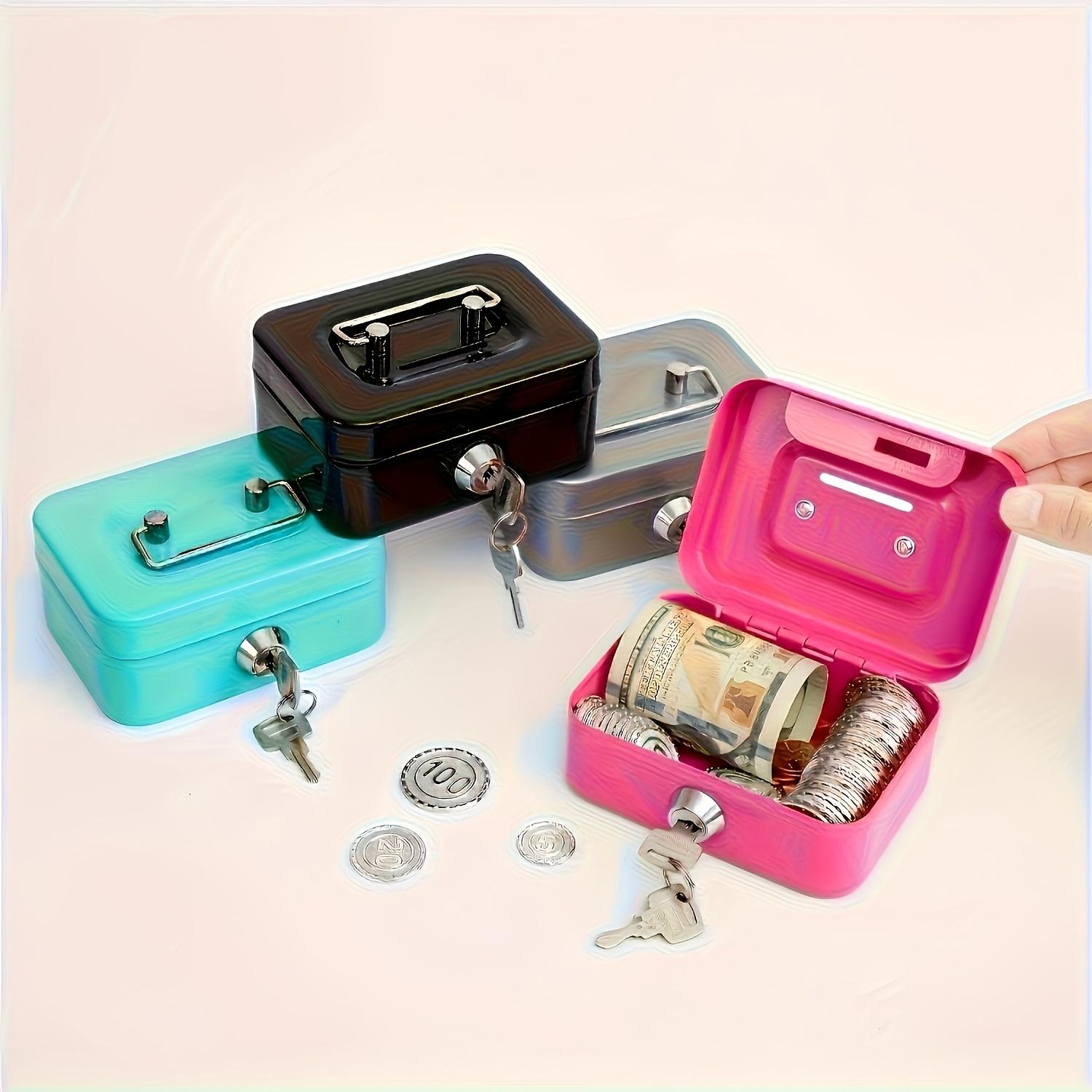 Metal Key Lock Safe Storage Box, Home Office Coin Cash Box, Receipt Deposit Organizer, Secure Money Chest