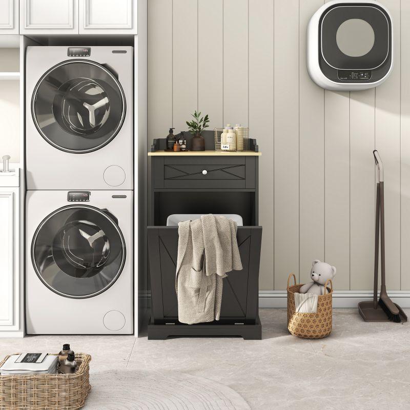 Hidden Trash Cabinet with Drawers, Tilt Out Trash Can Cabinet 12 Gallon, Kitchen Island Kitchen Pantry with Trash Can Storage, Tilt Out Laundry Hamper Cabinet (Black, Single -Door)