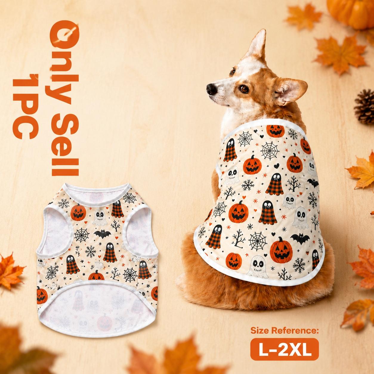 Halloween dog clothes, cool touch pet T-shirt, lightweight breathable puppy vest, festive apparel with a cooling sensation, soft, washable and durable pet outfit for medium and large dogs.