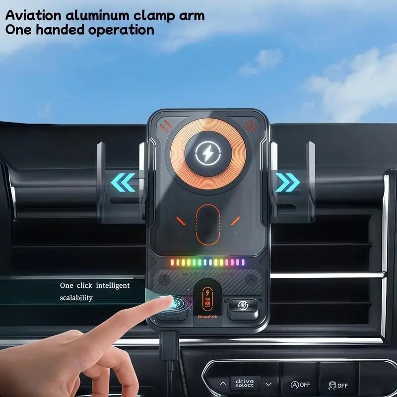 Wireless car charger mount, automatic air vent clip, stable and quiet shockproof design, fast charging, 90-degree rotation, compatible with both landscape and portrait modes, compatible with all smartphones