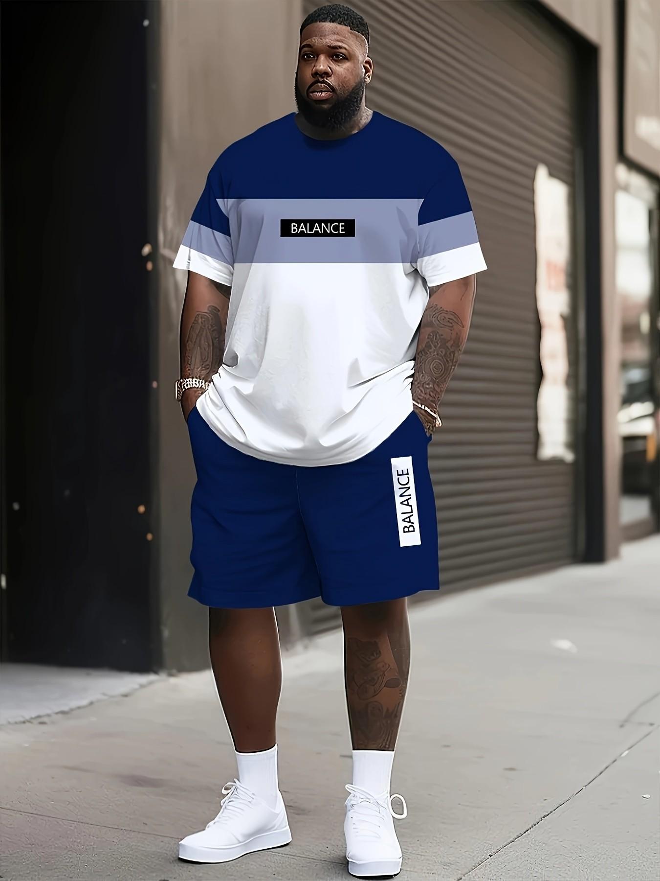 Men's Plus Size Two-Piece Fashion Summer Sportswear Set, 3D Printed T-Shirt & Fashionable Shorts, Casual Crew Neck, Long Length, Short Sleeve, Casual Sports Style, Casual Sporty Design