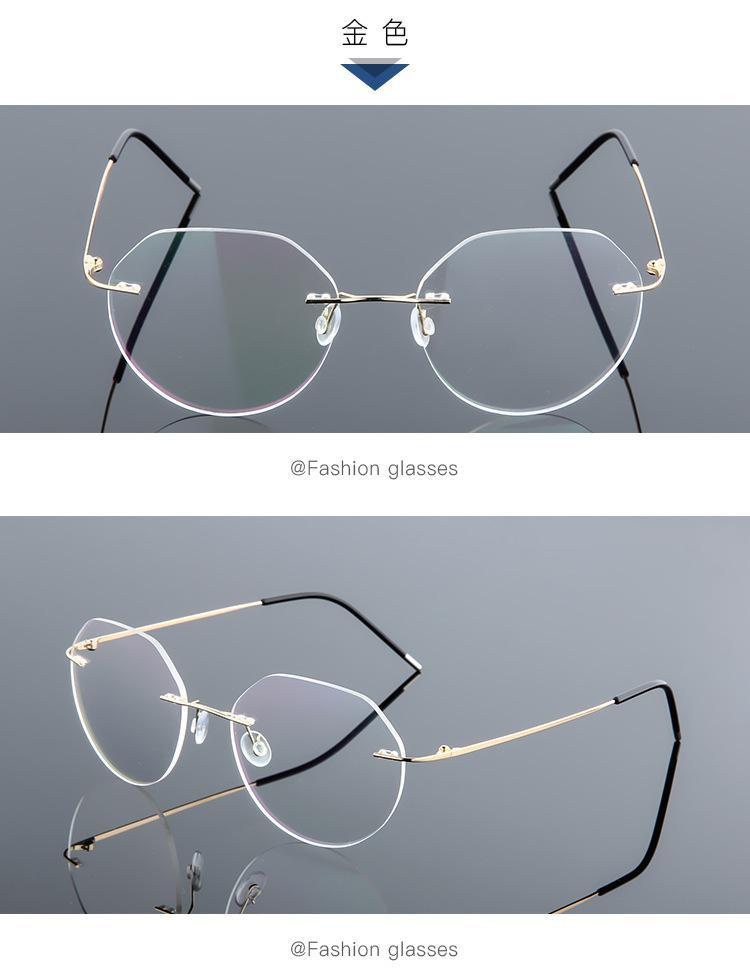 Rimless Titanium Alloy Polygon Anti Blue Light Reading Glasses Men Women Memory Metal Boundless Prescription Optical Glasses