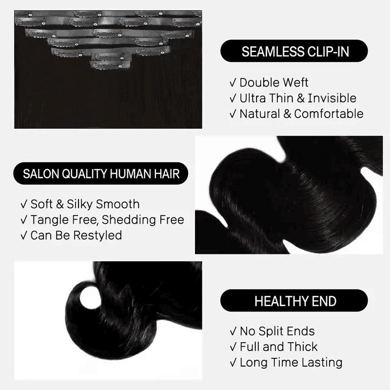 Mscoco Clip In Human Hair Extensions invisible And Seamless Yaki Straight/ Body Wave/ Silky Straight Real Human Hair Clip In Quick Weave No Salon Needed 7pcs/pack Easy To Install