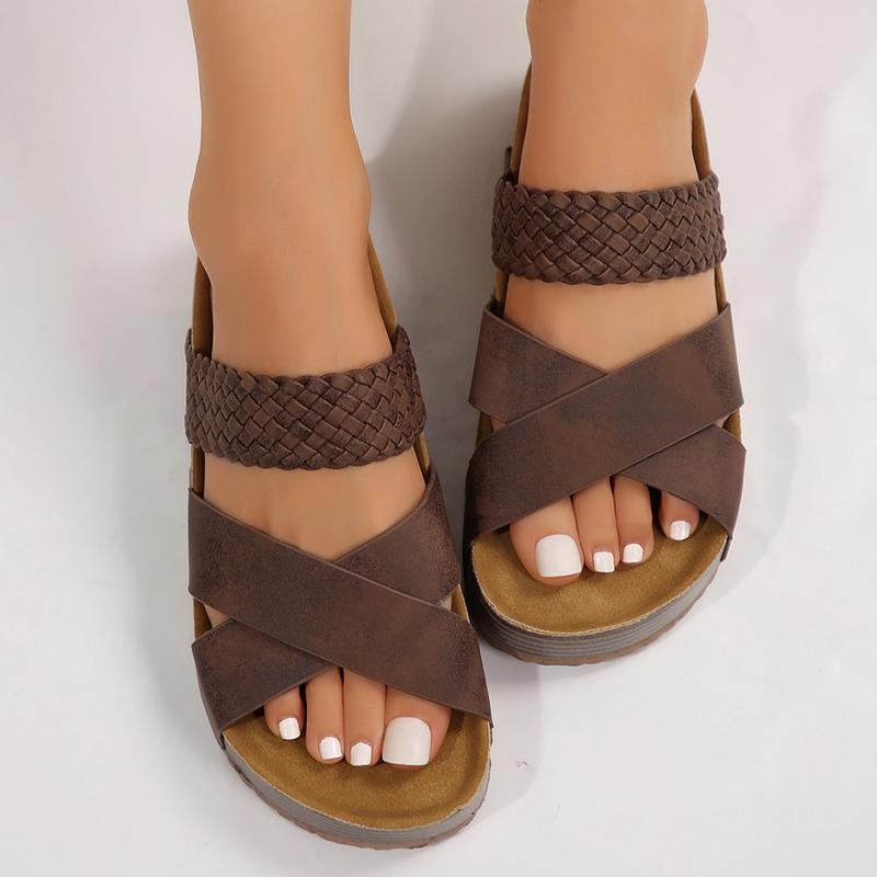 Women Sandals Beach Sandals New Thick Bottom Braided Cross Casual Solid Color Slippers Springfresh