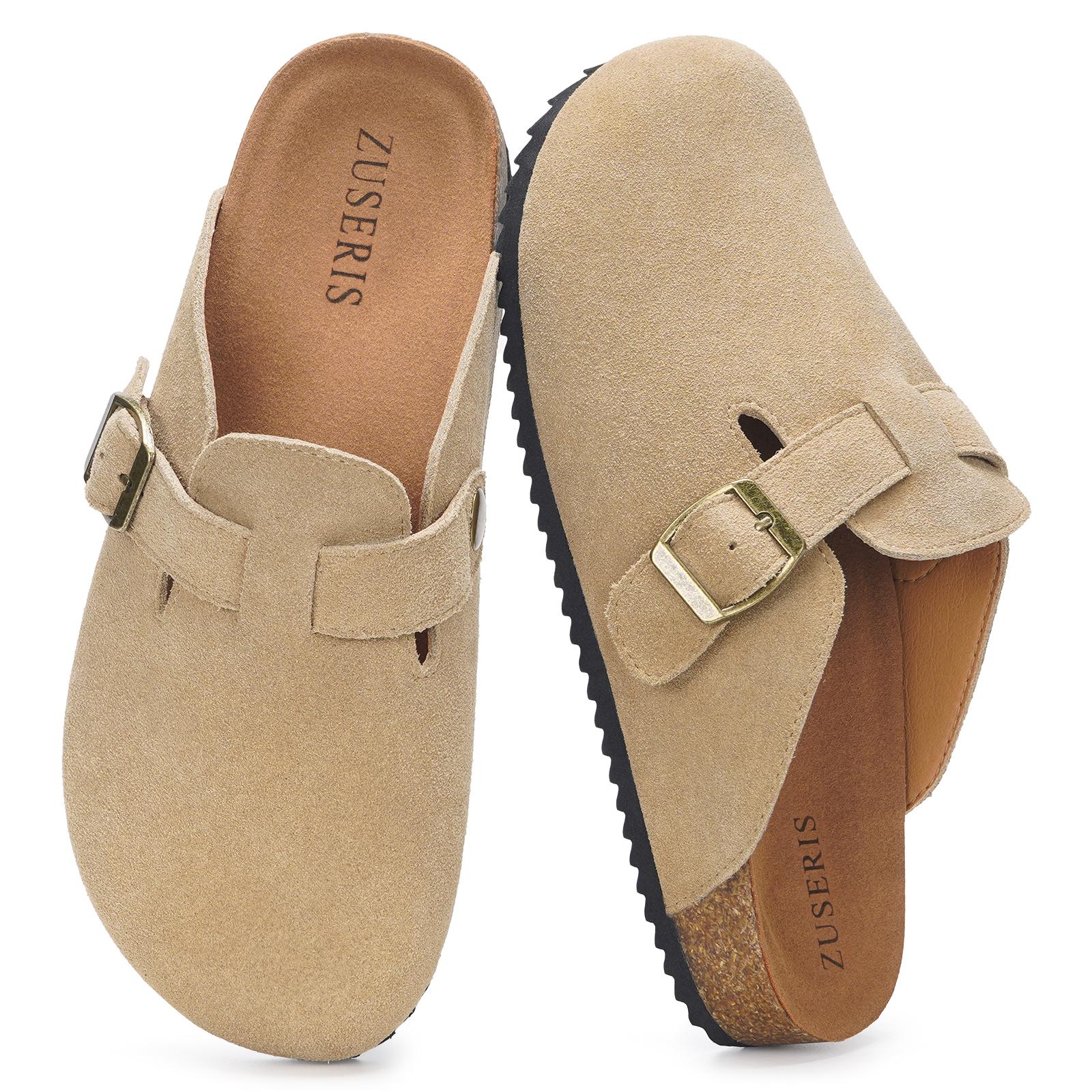 Men’s & Women’s Suede Clogs shoes,Adjustable Buckle Potato Shoes, Men’s Leather Mules, Cork Footbed Cushioned Sandals,