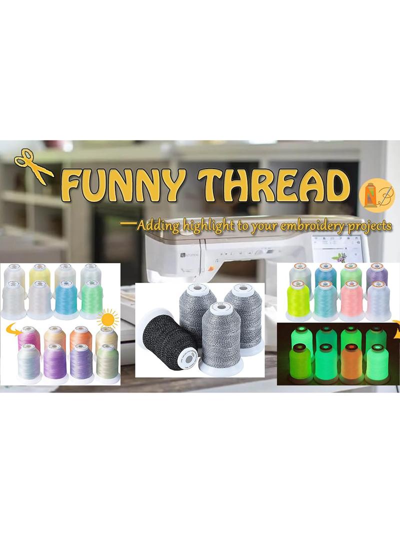 Glow in The Dark Embroidery Machine Thread Kit 30WT 500M for Clothes Handicraft Toy Cross Stitch Strong Polyester Thread for Halloween Costumes Pastel Colors