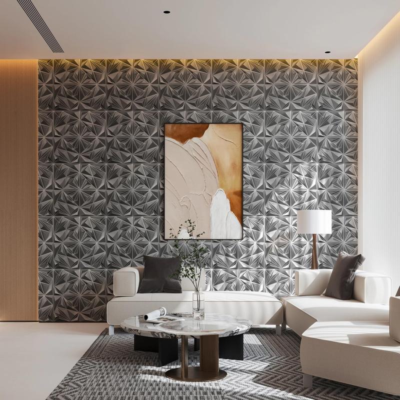 STICKGOO 33 Pack 3D Geometric Pattern Diamond Wall Panels, Accent Wall Panels for Interior Wall Decor/Living Room/Gaming Room/TV Background - White