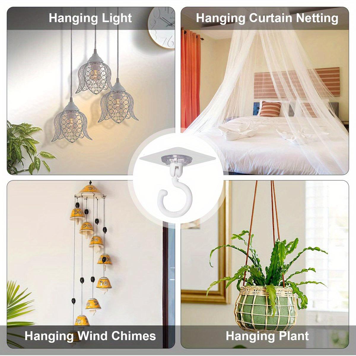 10 self-adhesive ceiling hook sets, designed specifically for hanging, rotatable, no drilling required. Very suitable for hanging plants, lanterns, wind chimes, and other holiday decorations, multifunctional hooks, Hanging Plant Hanger