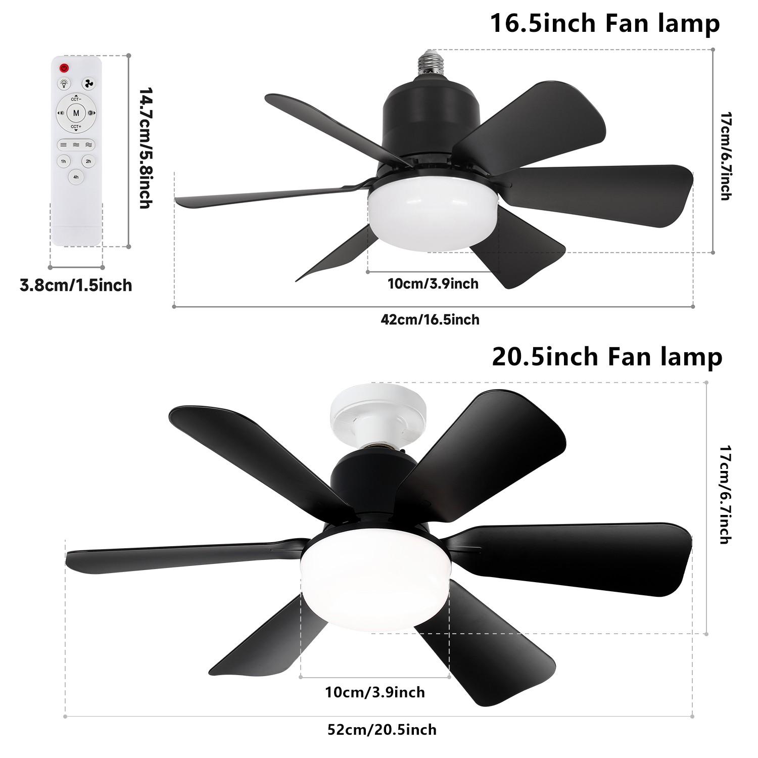 E27 Socket Fan Light Lamp, Adjustable Dimmable Timer, 3 Color Modes 3000k-6500k, Remote Control, Timer Functionality, Ideal for Bedroom/kitchen/living Room/dining Room/garage/walkway