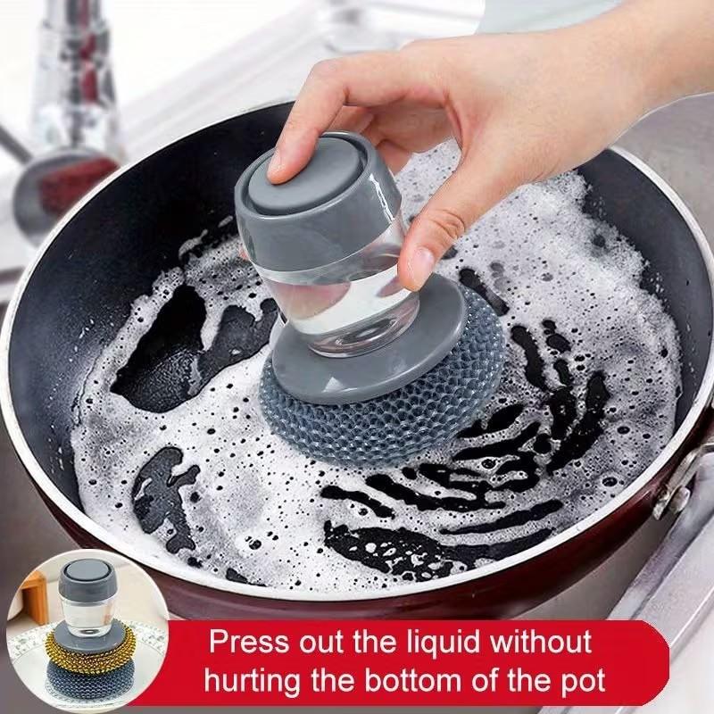 Automatic Liquid Soap Dispenser with Comfortable Handle, Hand Brush for Kitchen Sink Pot Bowl Cleaning, Easy-To-Use Dishwashing Tool