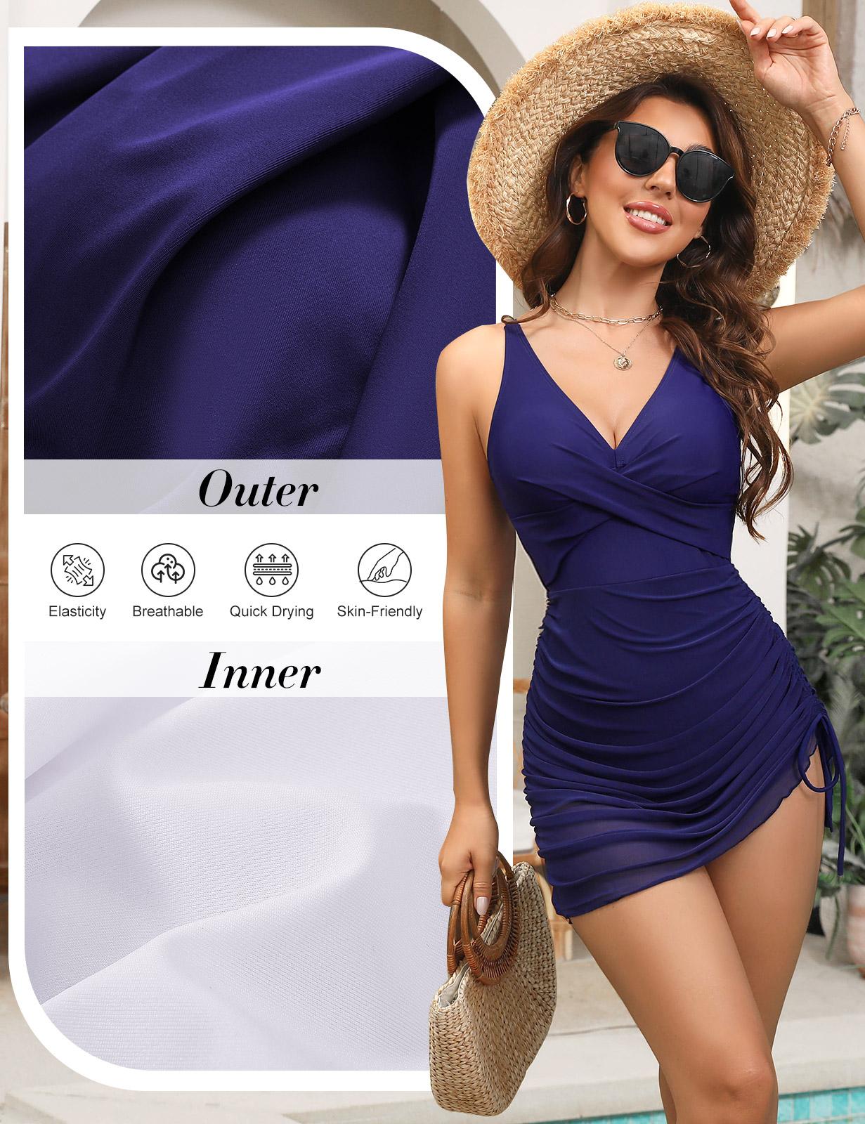 UMIPUBO Summer Women One Piece Swimsuits Tummy Control Swim Dress Front Cross Bathing Suits Mesh Sheer Sarong Wrap Slimming Swimwear