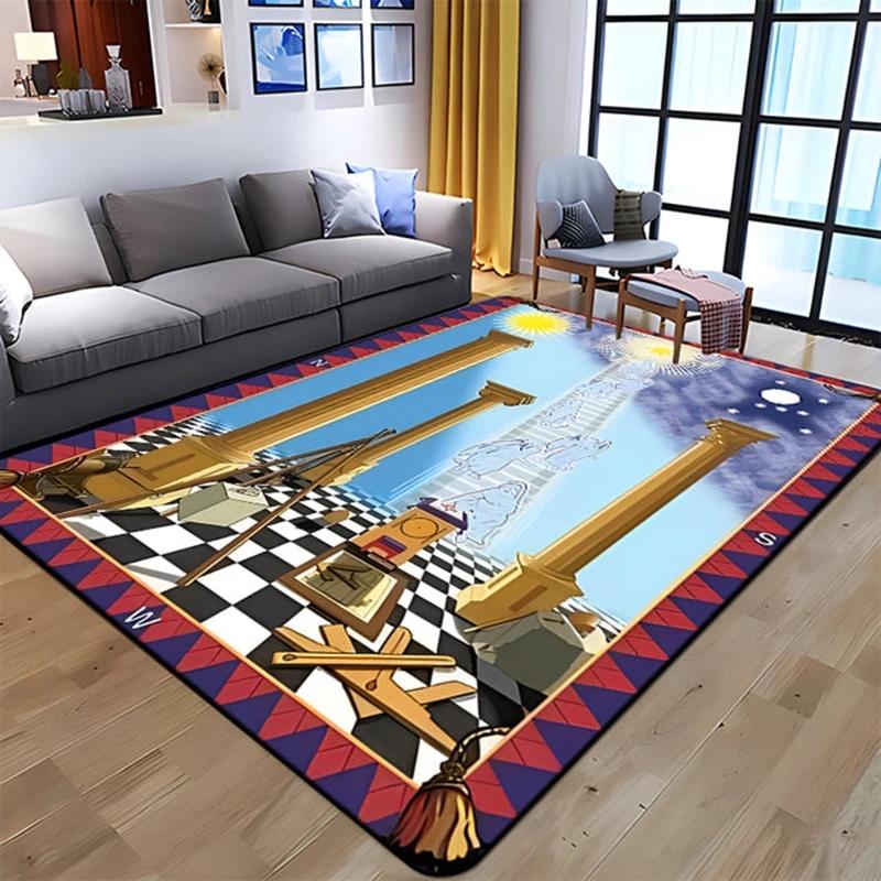 Masonic Square and Compass Flannel Area Rug - Freemasonry Symbol Print Soft Mat for Living Room, Non-Slip Lodge Home Decor #MasonicRug #FreemasonryMat #LodgeHomeDecor #SquareCompassCarpet #NonSlipFlannelRug