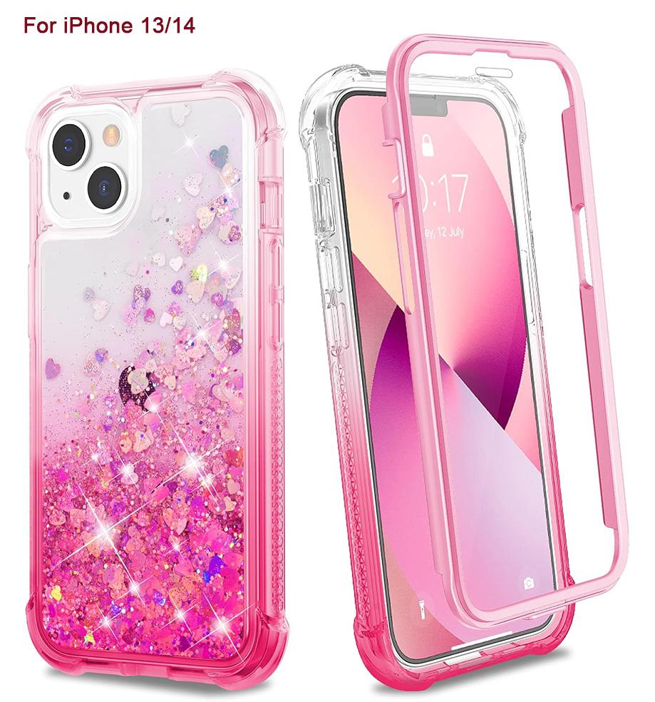 Phone case for iPhone 16 15 14 13 12 12Pro 11Protection Case, iPhone 6/6S/7/8 Case, iPhone SE 2022 Case, Glitter Case with Screen Protector, Full Body Rugged Liquid Shockproof Soft TPU Protective Phone Cover