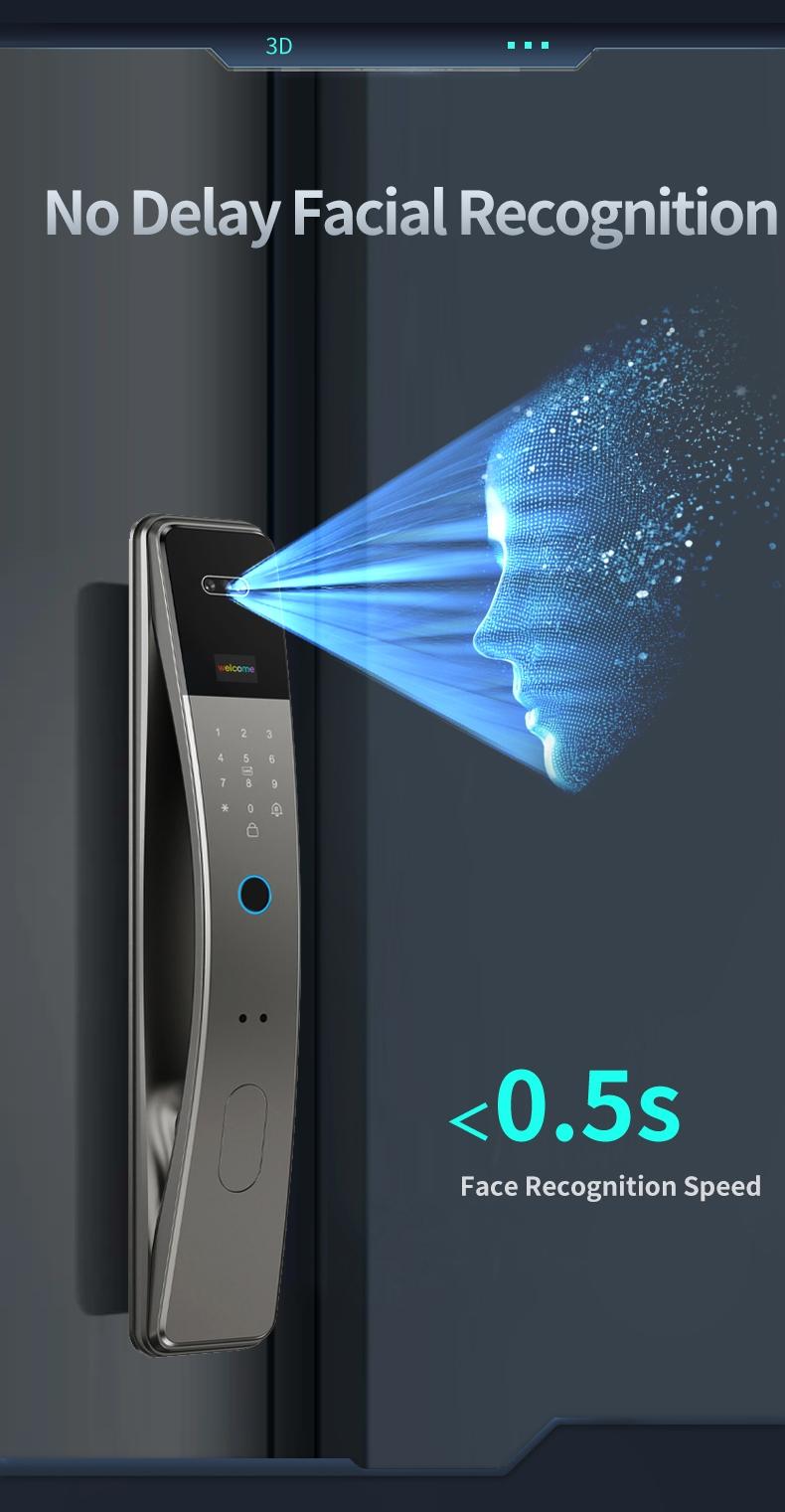 7 in 1 Keyless Entry Fingerprint Door Lock with Palm and Face ID, Heavy Duty Aluminum Smart Lock, Compatible with Wishome App, 6068 Mortis, Fingerprint Smart Locks