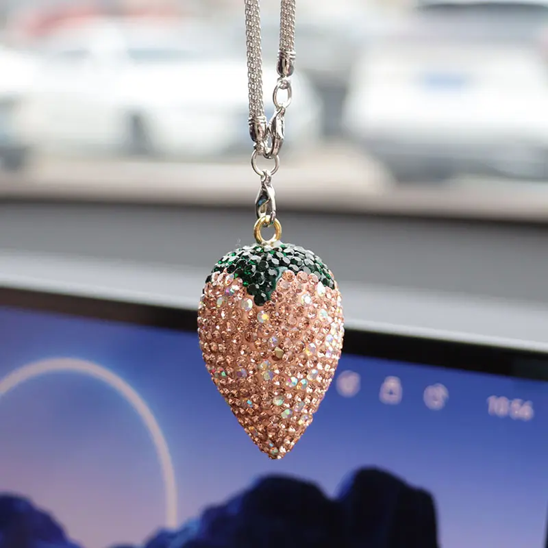 Champagne large strawberry car pendant