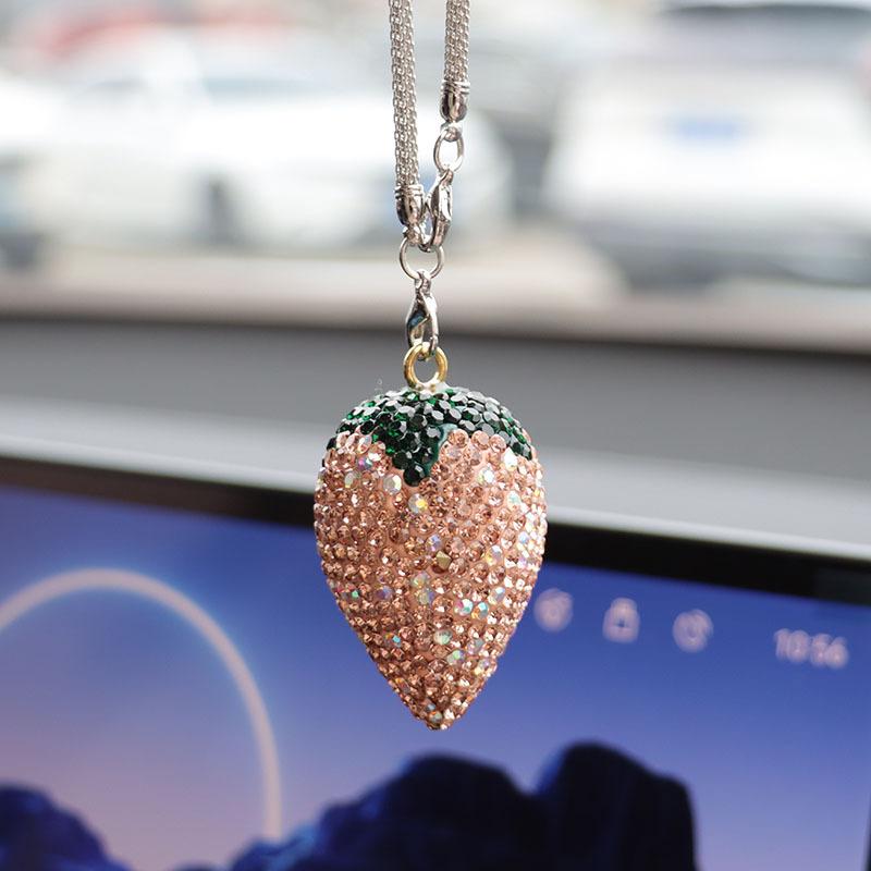 Bling Rhinestone Strawberry Cherry Car Hanging Ornament Sparkling Crystal Fruit Rearview Mirror Charm Aesthetic Car Interior Decor Accessories for Women Girls Bling Rhinestone Strawberry Cherry Car Hanging Ornament Sparkling Crystal Fruit Rearview Mirror Charm Aesthetic Car Interior Decor Accessories for Women Girls