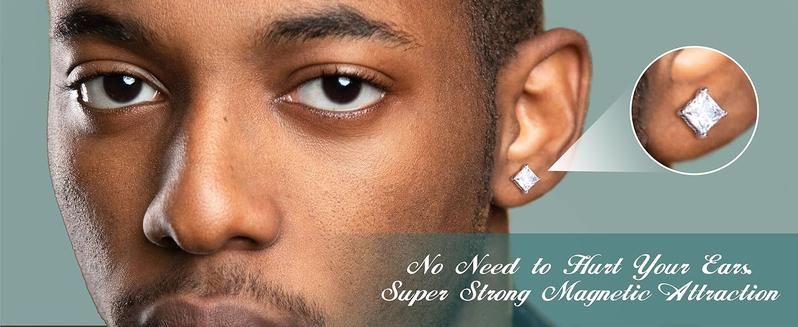 FASACCO 4 Pairs Stainless Steel Magnetic Stud Earrings for Men Women Non-piercing CZ Hypoallergenic 5-8MM