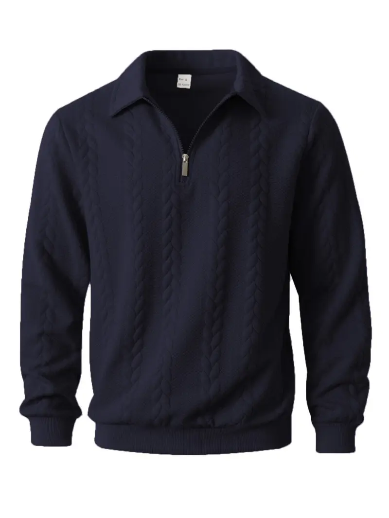 Men's Spring Outfits Knitted Polo Neck Long Sleeve Fitted Knitwear Sweatshirt for Daily Wear, Casual Basic Knitwear, Old Money Zipper Half Button Design, Casual Versatile Sweater Pullover, Essential for Man's Wardrobe