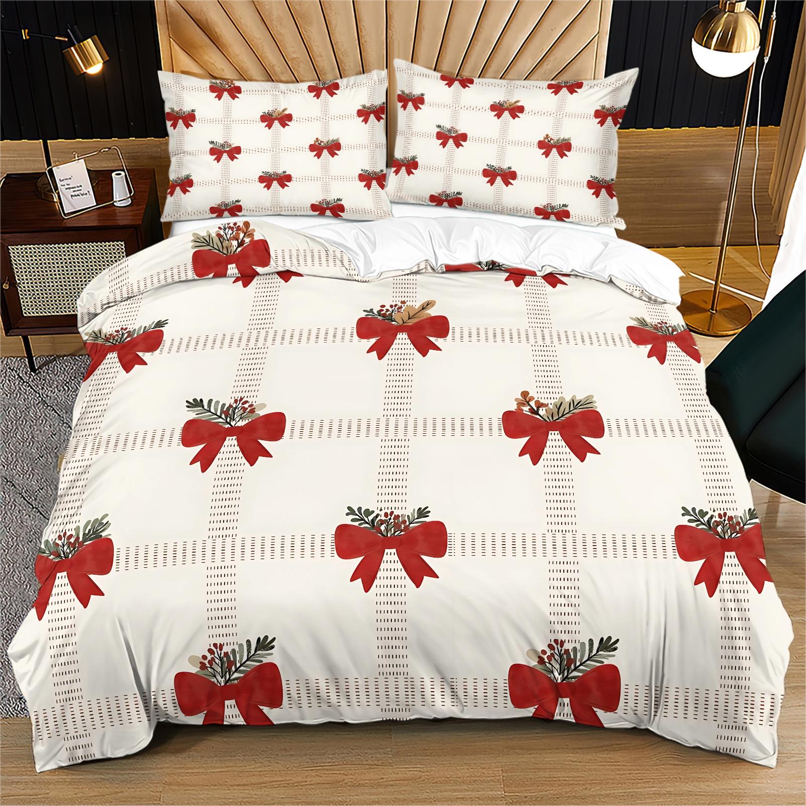 2/3PCS Cute Romantic Sweet Bow Duvet Cover Set, Soft Cozy Aesthetic Bedding for Girls, No Filling, Housewarming Birthday Valentine's Day Christmas Gift for Her