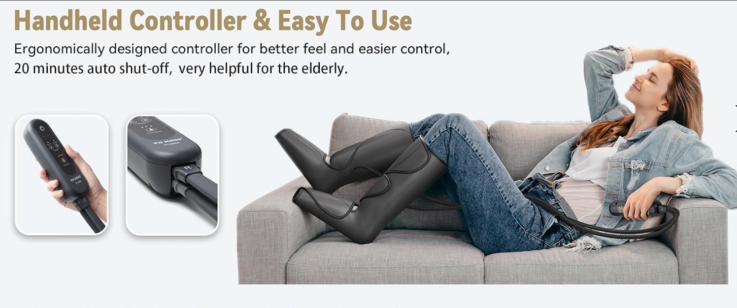 【FIT KING】 Leg Massager for Foot and Calf Massage with Handheld Controller Adjustable Footmassager Leg Massager Boots Comfort Relief Device for Christmas gift