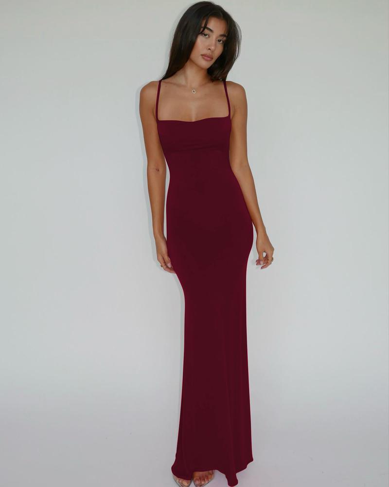 Women's Solid Spaghetti Strap Backless Bodycon Cami Maxi Dress Sleeveless Long Dress for Party Club Elegant Casual Holiday Vacation Dresses