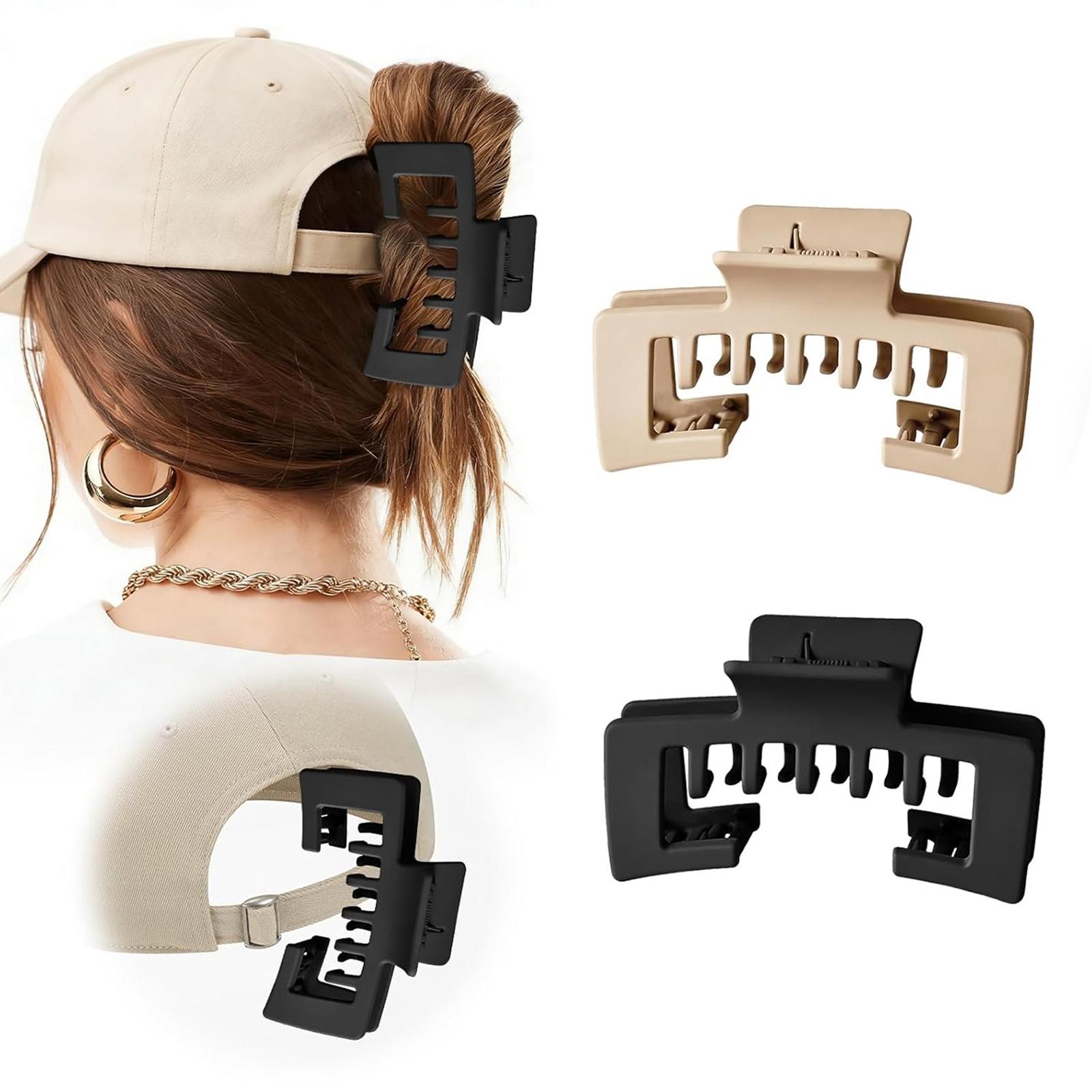 2 PCS Claw Clips for Baseball Caps, Strong, Non-Slip Square Design, Hair Accessory Gifts, Mixed Color for Thick and Fine Hair, Hair Clip for Hat for Women Girls