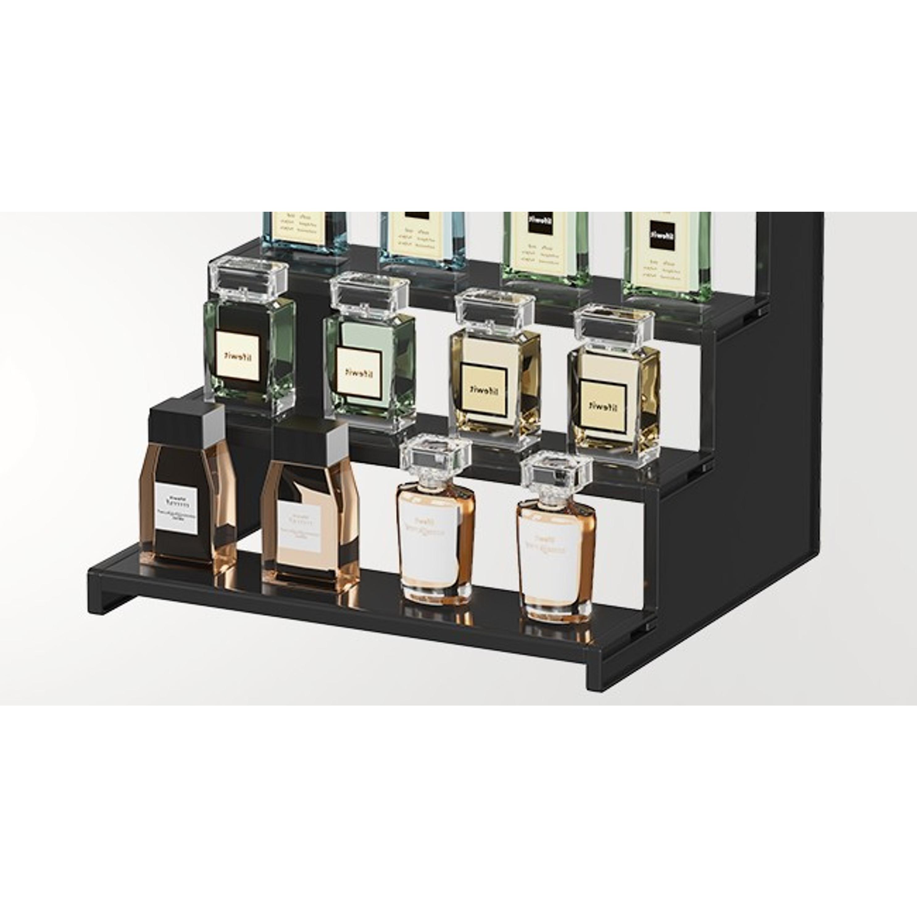 12" Plastic Perfume Organizer - 1-Piece Black Display Riser Shelf, Tool-Free Installation, for Makeup, Spice, Bedroom Counter Indoor Furniture Storage Decor 12" Plastic Perfume Organizer - 1-Piece Black Display Riser Shelf, Tool-Free Installation, for Makeup, Spice, Bedroom Counter Indoor Furniture Storage Decor