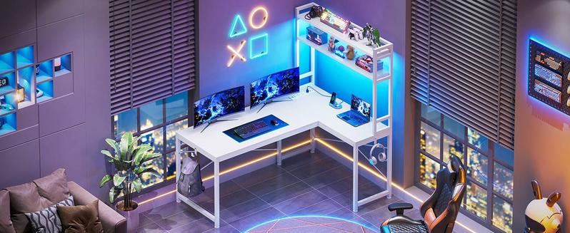 SEDETA 45.3-inch L-Shaped Desk Reversible Gaming Desk Desk Desktop Workstation Furniture Shelves Organization Office Study Modern Design