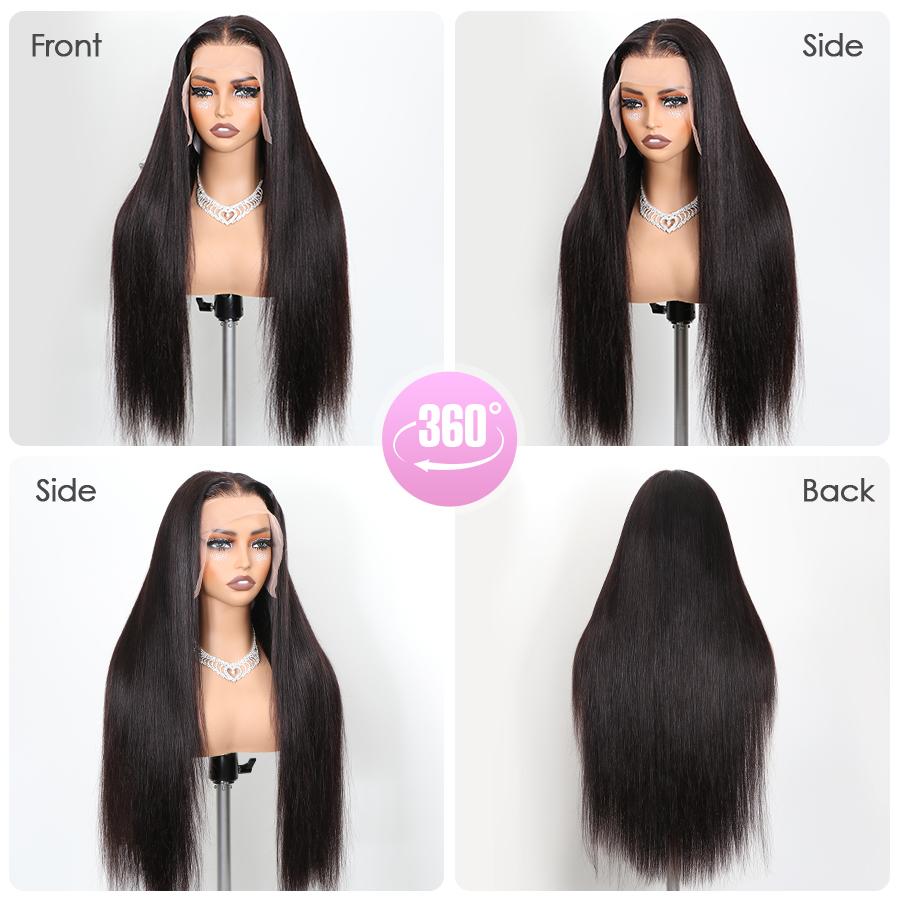 Pizazz Hair Pre Bleached Straight Lace Front Wigs  13x6 HD Transparent Lace Front Human Hair Wigs For Women Pre Plucked Hair Line