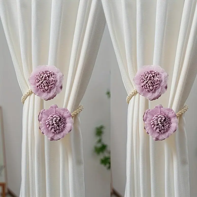 1pc/2pcs curtain tie, curtain decoration, flower curtain tie rope, flower design, punch-free curtain clip, modern simple curtain buckle curtain tie curtain fixer suitable for bedroom living room home decoration