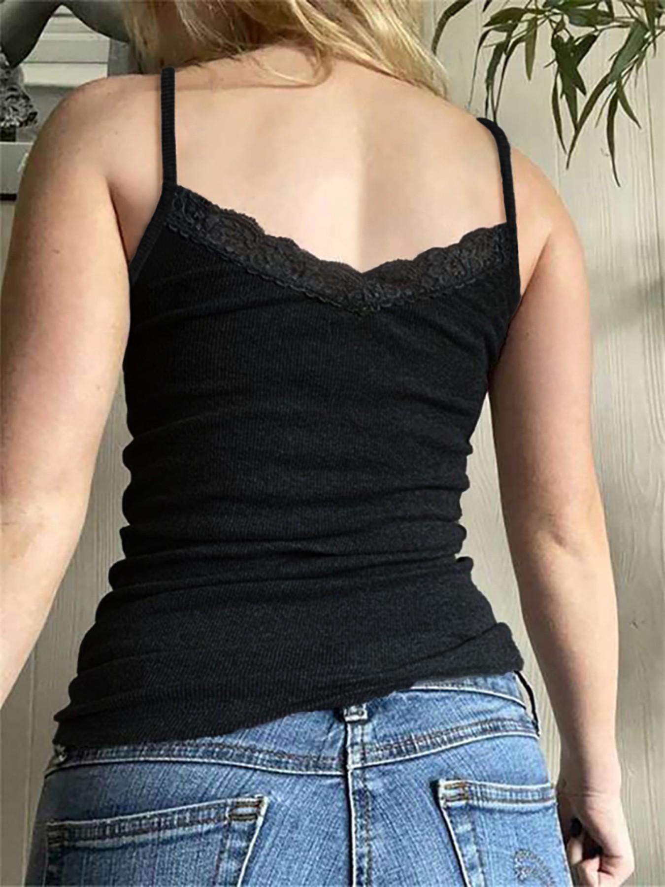 Pure Desire Lace Trim Short Tank Top, Casual Basic Layering Piece, Comfortable Everyday Wear, Stylish Women's Clothing, Womenswear