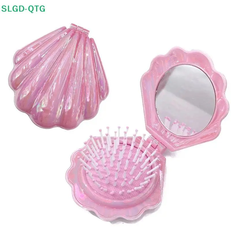 New Shells Folding Comb Airbag Hair Brush With Mirror Anti-static Comb Multifunctional Practical Plastic Hair Brushes & Combs