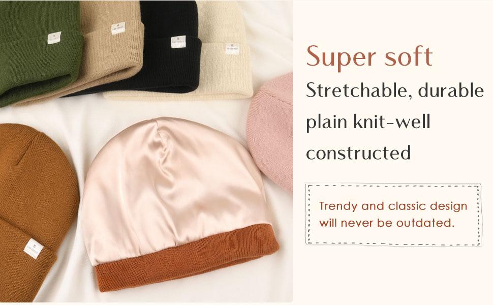 YANIBEST Satin Lined Beanie for Women Reduce Frizz Winter Hats for Women Men Silk Lining Soft Slouchy Warm Cuffed Less Static TikTokShopBlackFriday